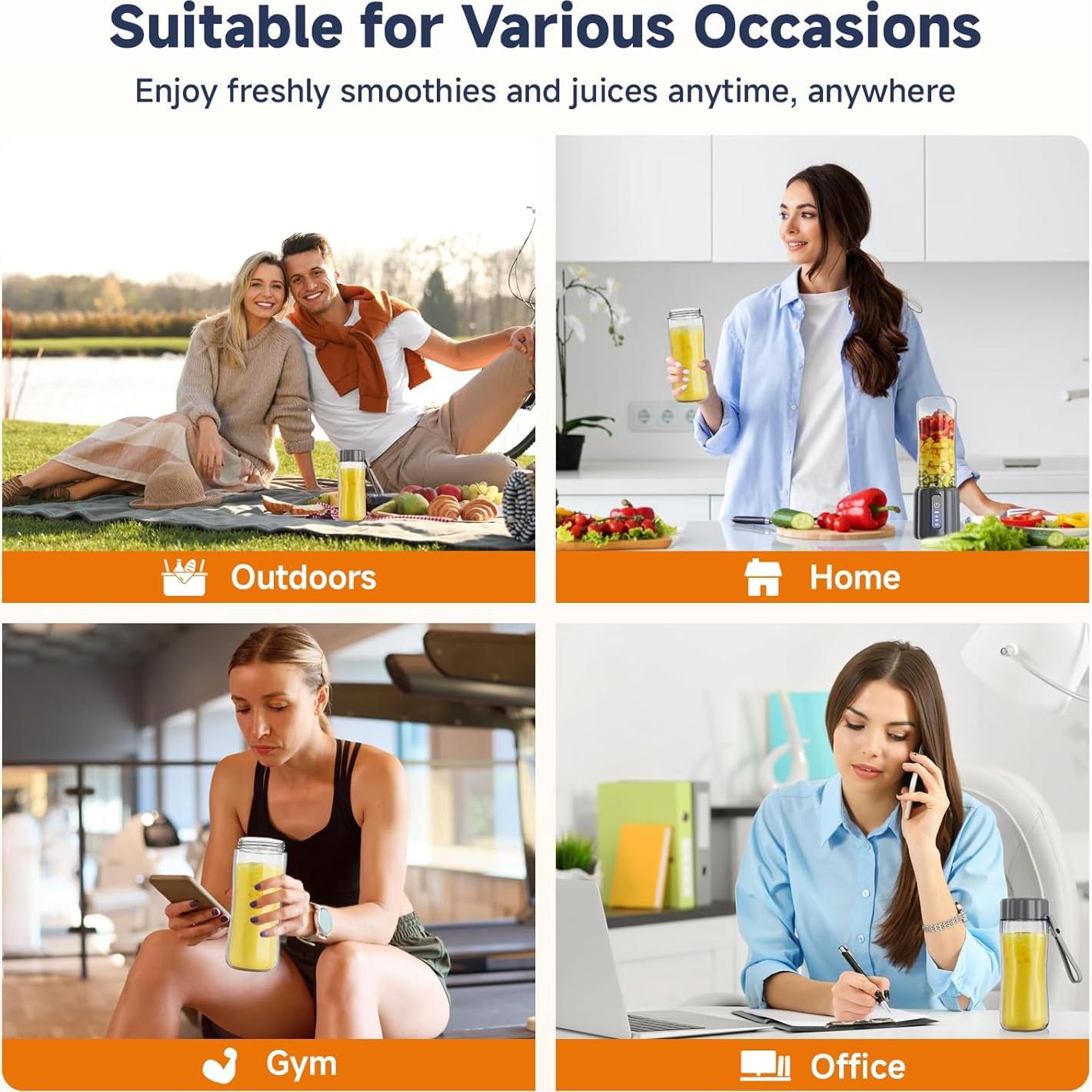 COKUNST Portable Blender, 17Oz Personal Blender for Shakes and Smoothies, USB Rechargeable Mini Mixer with 6 Blades, Smoothie Blenders Juicer with Extra Handle Lid for Travel Kitchen Outgoing