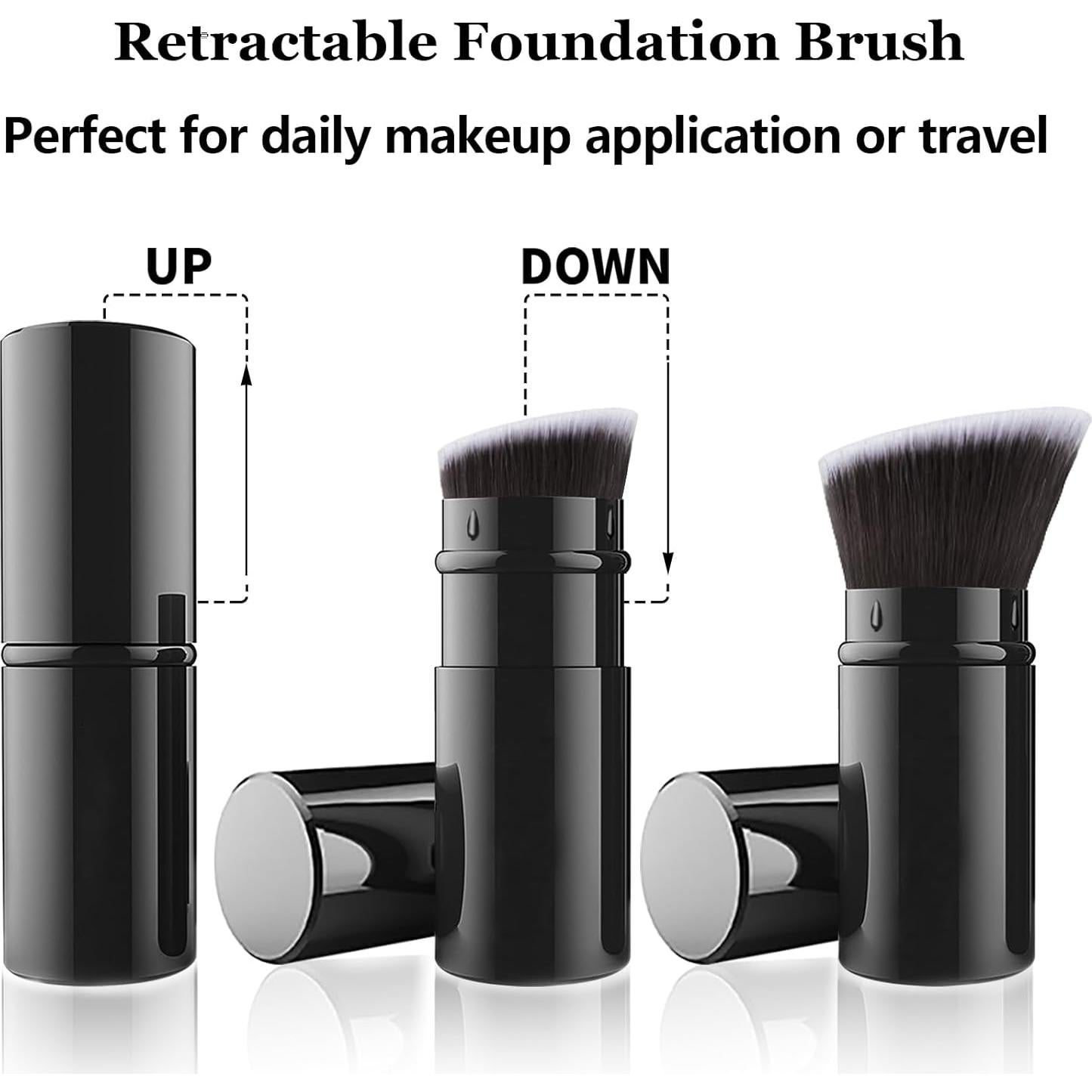 Falliny Retractable Foundation Makeup Brushes, Travel Angled Kabuki Powder Brush Liquid Foundation Sunscreen Brush with Cover Perfect for Blending Liquid, Cream or Flawless Powder Cosmetics