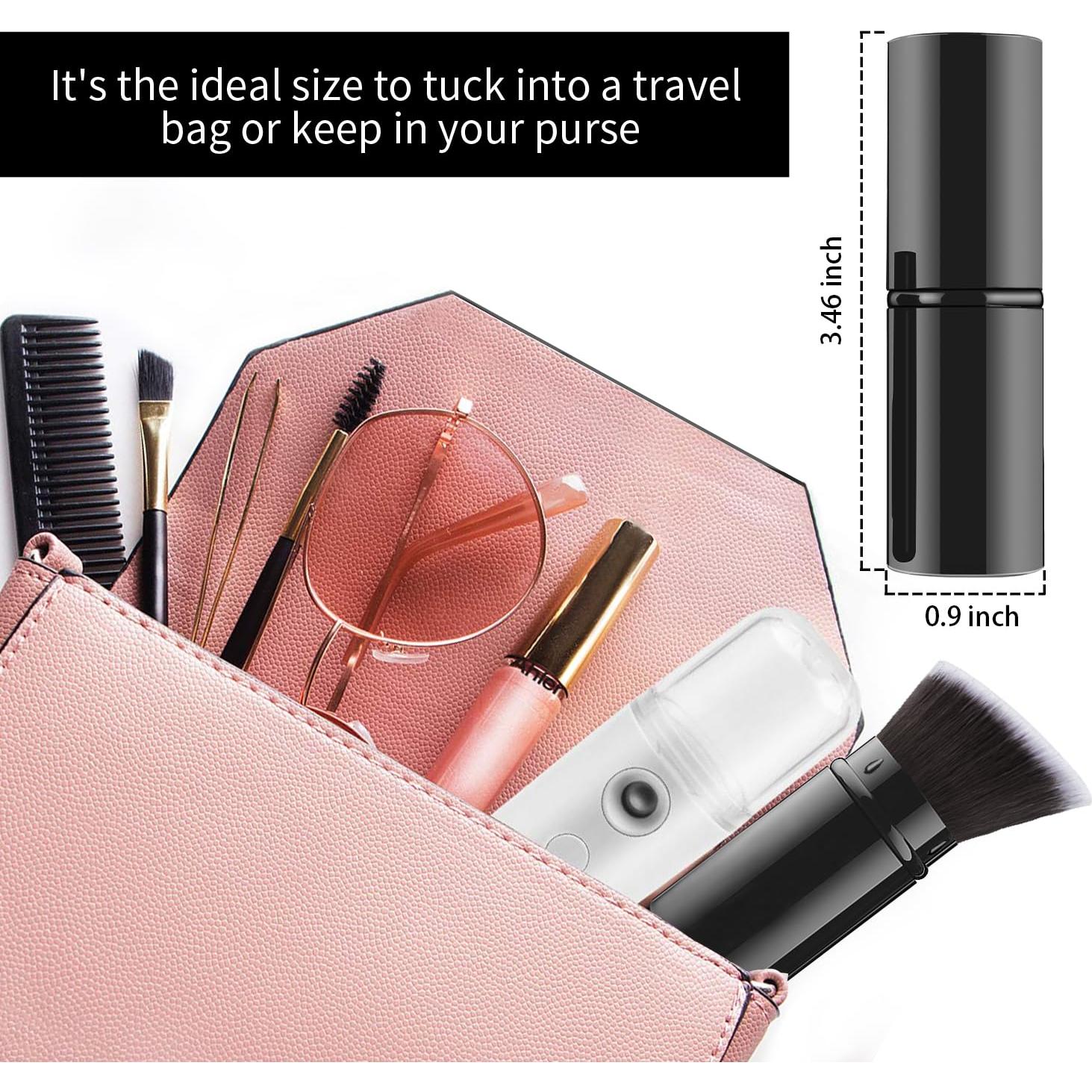 Falliny Retractable Foundation Makeup Brushes, Travel Angled Kabuki Powder Brush Liquid Foundation Sunscreen Brush with Cover Perfect for Blending Liquid, Cream or Flawless Powder Cosmetics