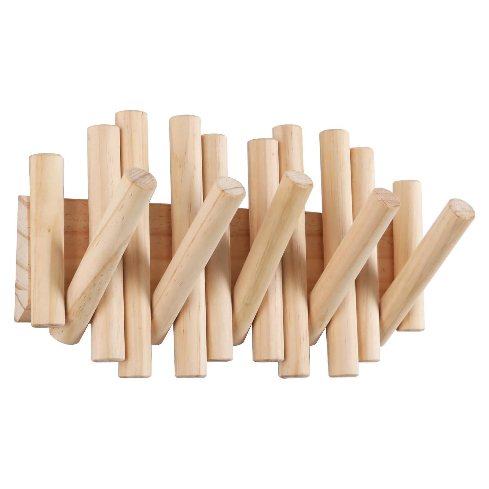 Perchero de Pared zQSFP con 5 Ganchos Plegables de Madera