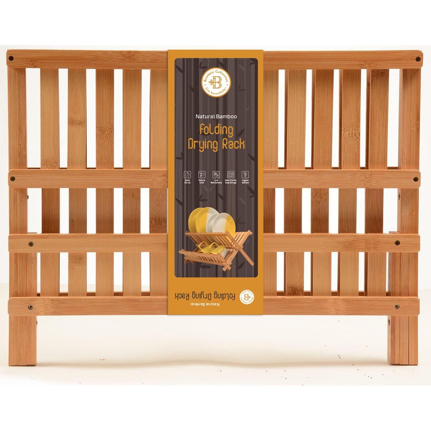 Escurridor de Platos Plegable Bambú 2 Niveles 44.5x29.2cm