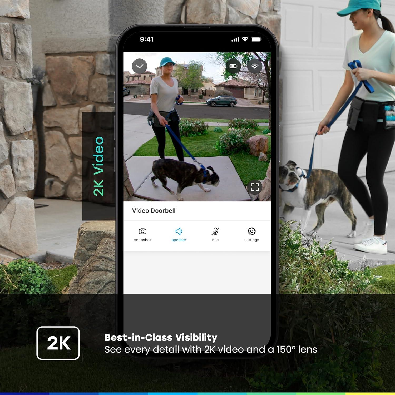 Timbre de Video CHAMBERLAIN myQ 2K, Batería/Cableado, Negro