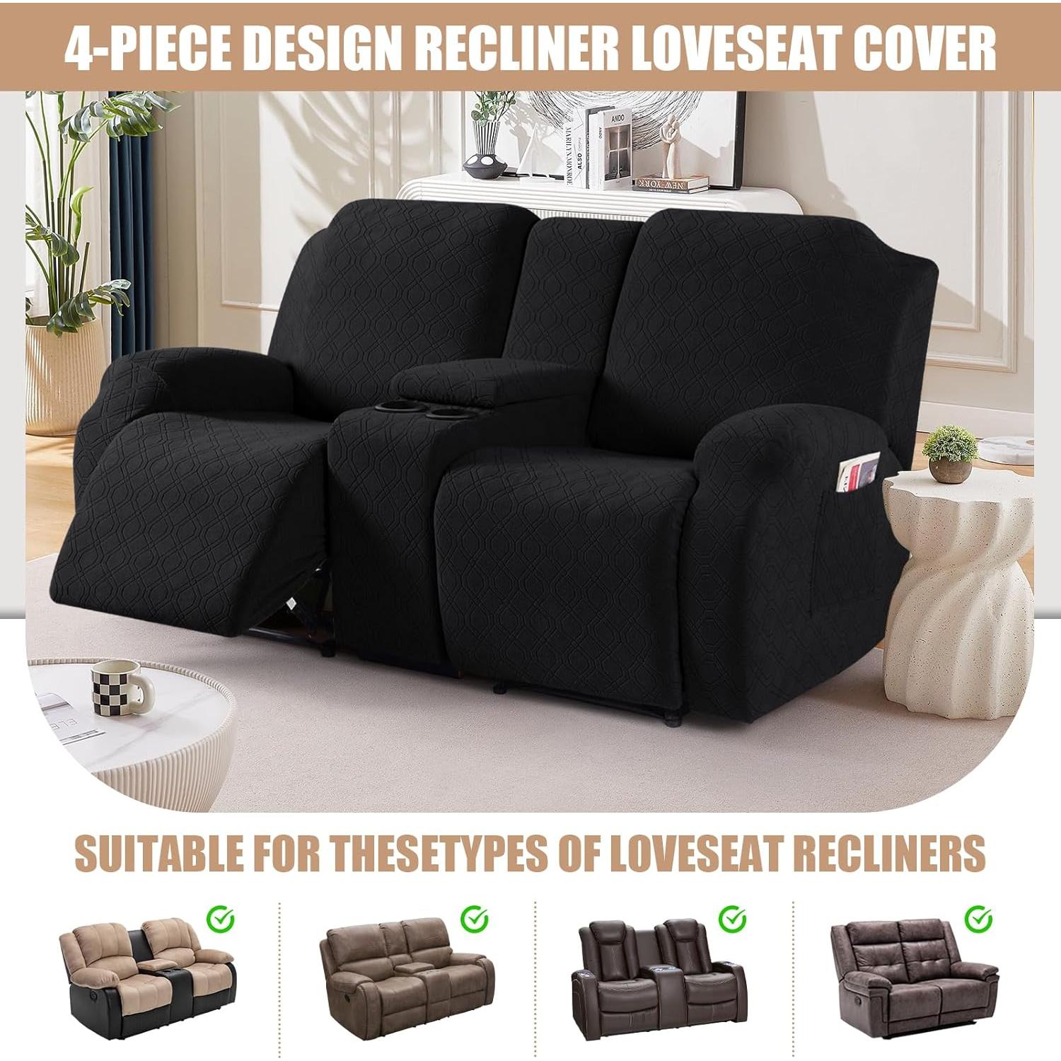 Funda de Loveseat Reclinable VANSOFY 2 Asientos Consola Negra