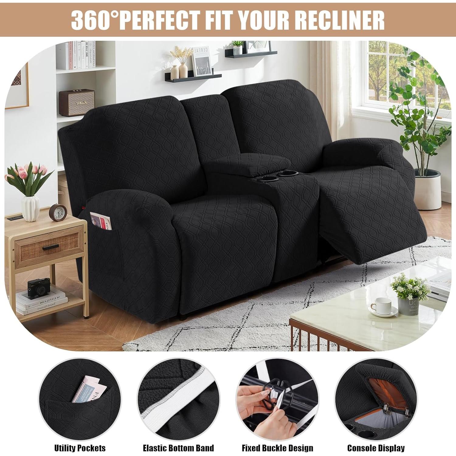 Funda de Loveseat Reclinable VANSOFY 2 Asientos Consola Negra