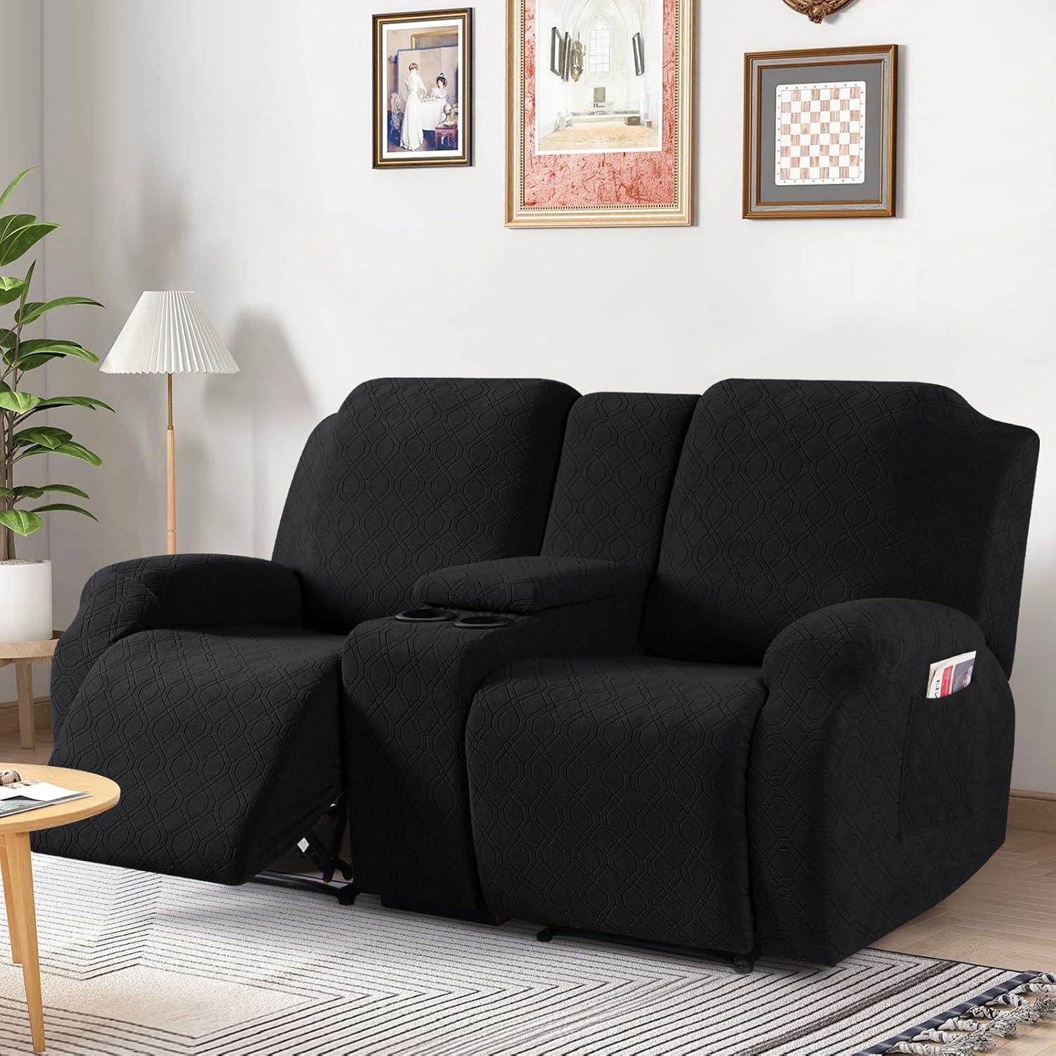 Funda de Loveseat Reclinable VANSOFY 2 Asientos Consola Negra