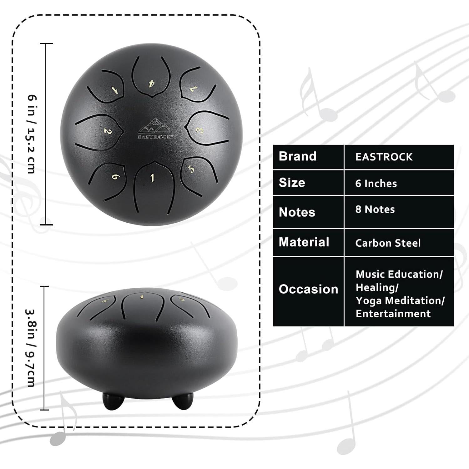 Tambor de Lengua de Acero EASTROCK 6" 8 Notas Clave C con Accesorios