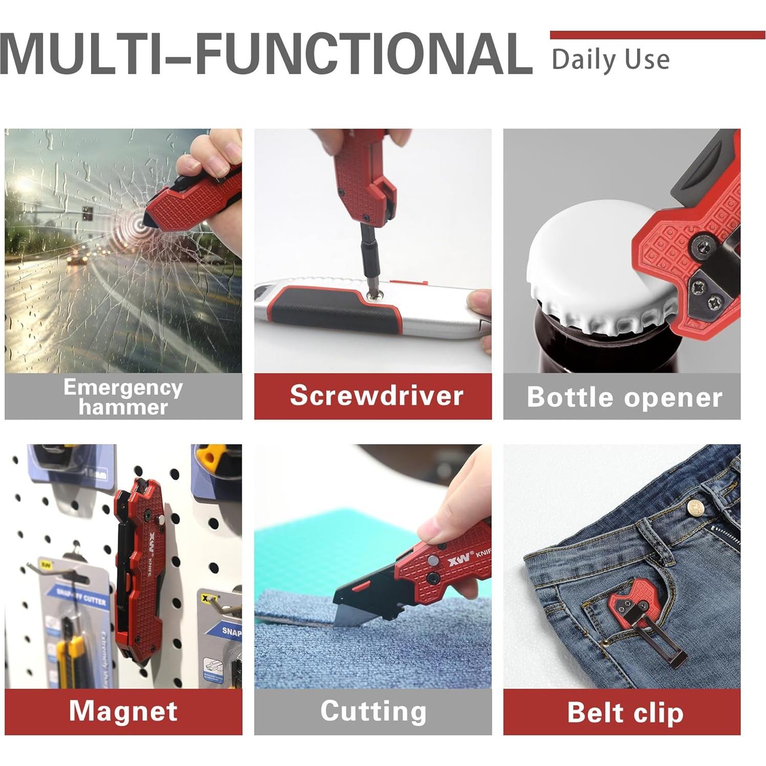 Cuchillo Utility Plegable XW 5 en 1 Multi-funcional Rojo/Negro