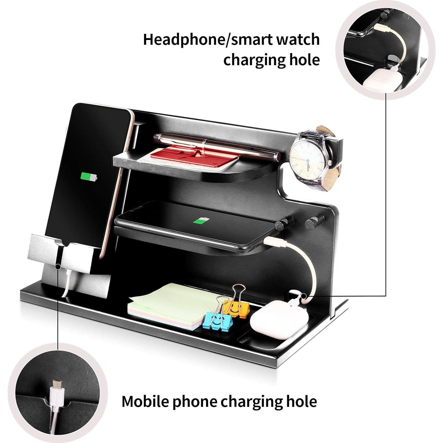 Organizador de Mesita de Noche Foonii en Madera Negra con Soporte
