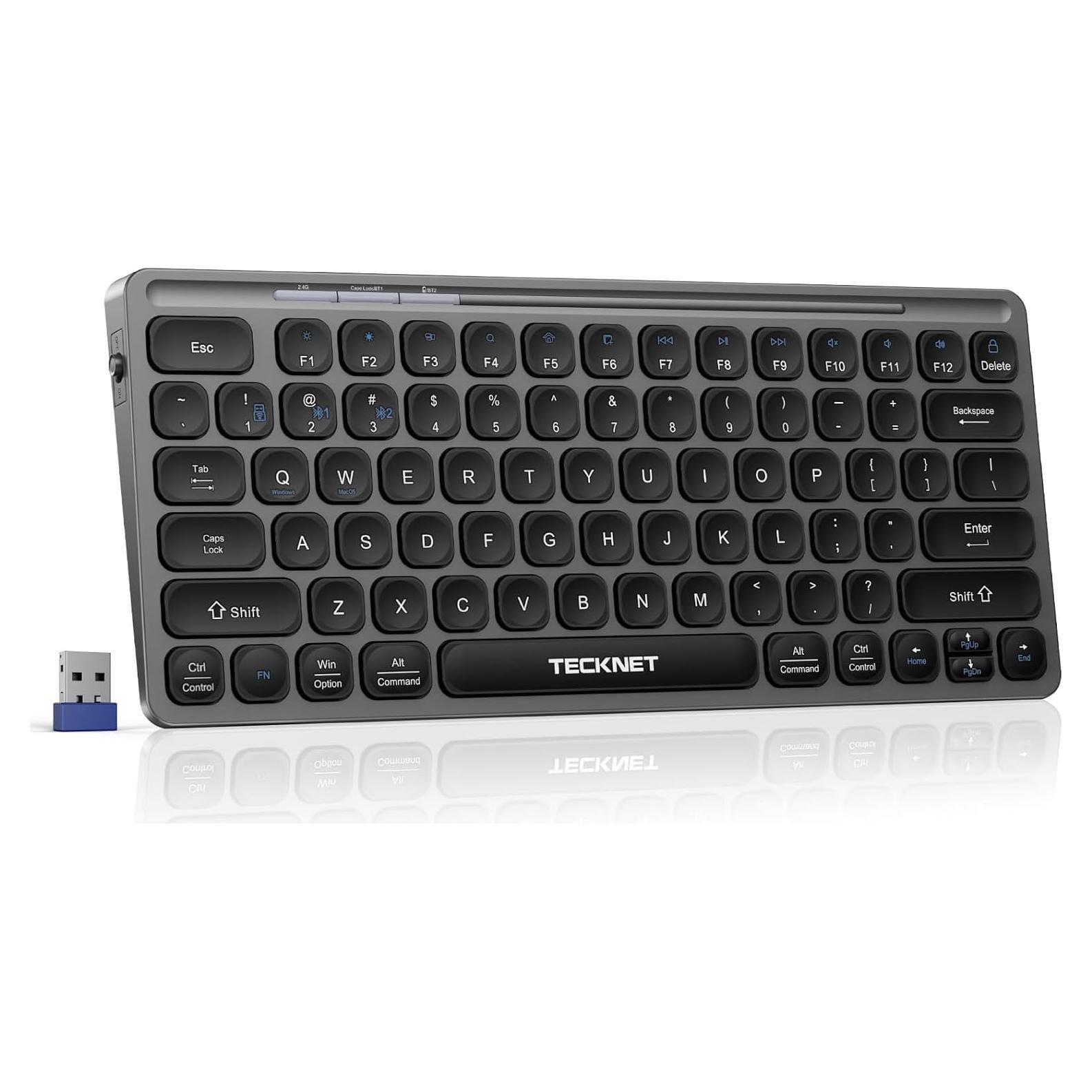 Teclado Inalámbrico Bluetooth TECKNET Gris Recargable USB-C