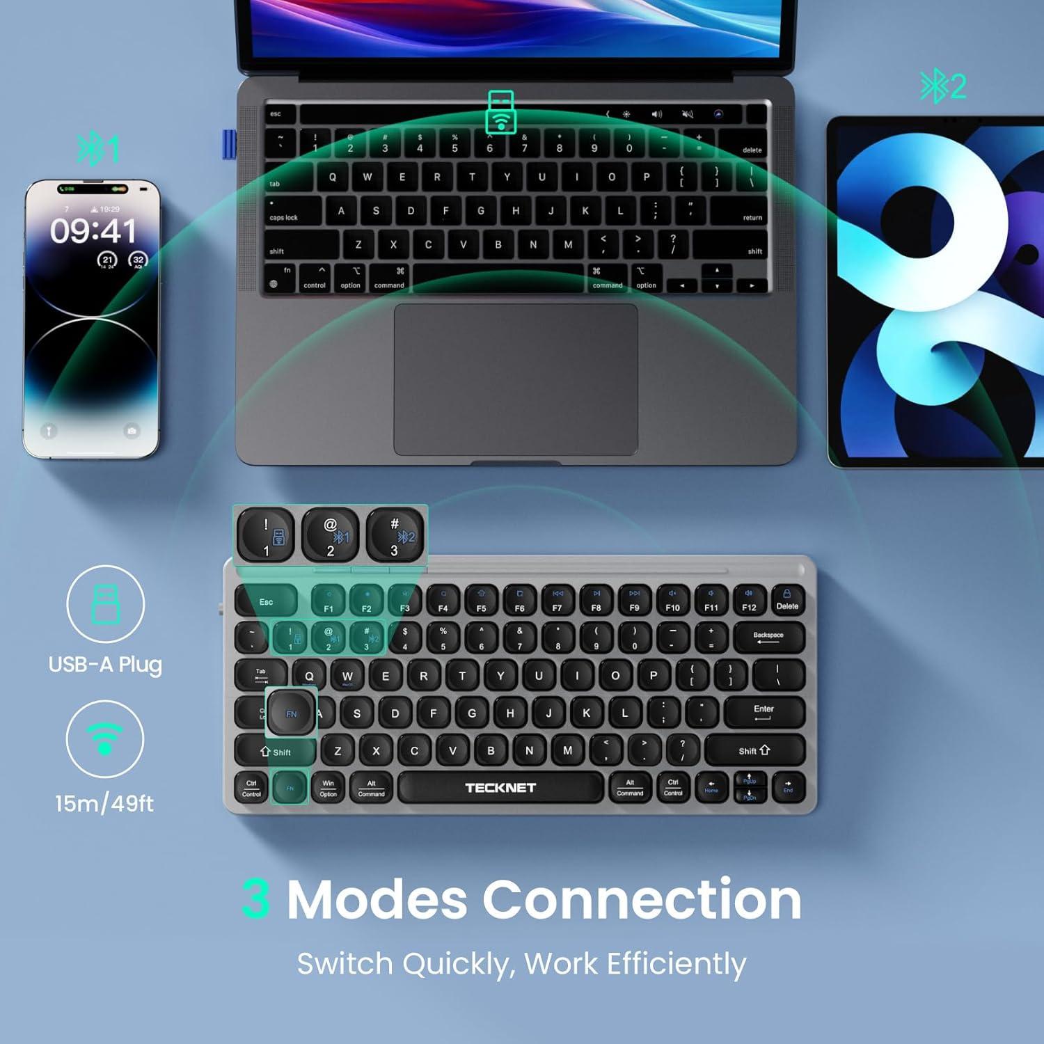 Teclado Inalámbrico Bluetooth TECKNET Gris Recargable USB-C