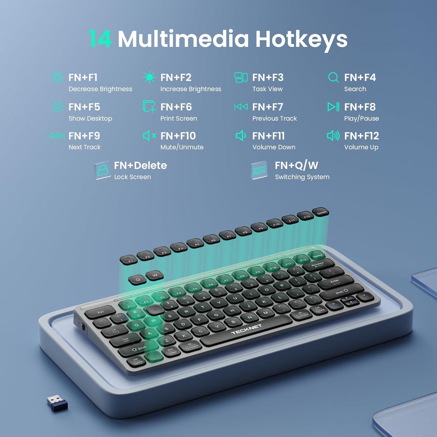 Teclado Inalámbrico Bluetooth TECKNET Gris Recargable USB-C