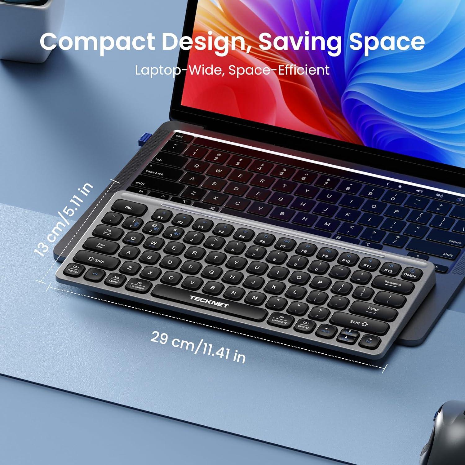 Teclado Inalámbrico Bluetooth TECKNET Gris Recargable USB-C