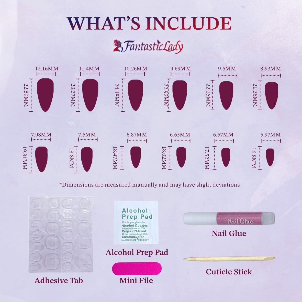 Uñas Postizas Almendra Azul Francés Fantastic Lady 24 Piezas