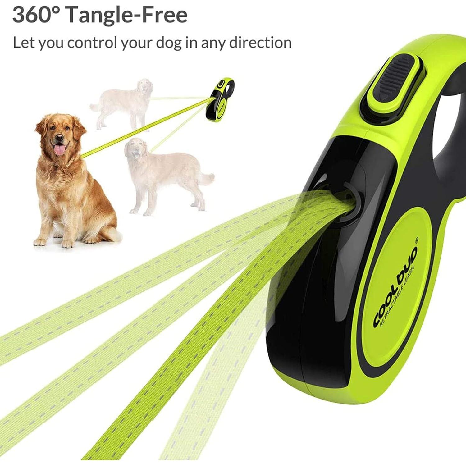 Correa de Perro Retráctil KUDI 4.88m Nylon Antideslizante Verde