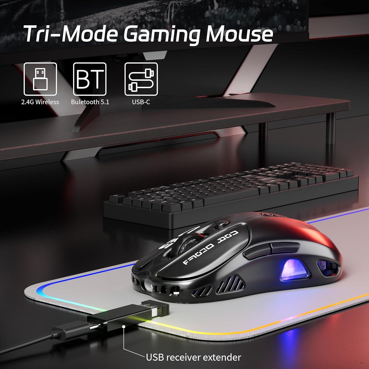 Ratón Gaming Inalámbrico Uciefy Z05, 12000 DPI, RGB, 6 Botones