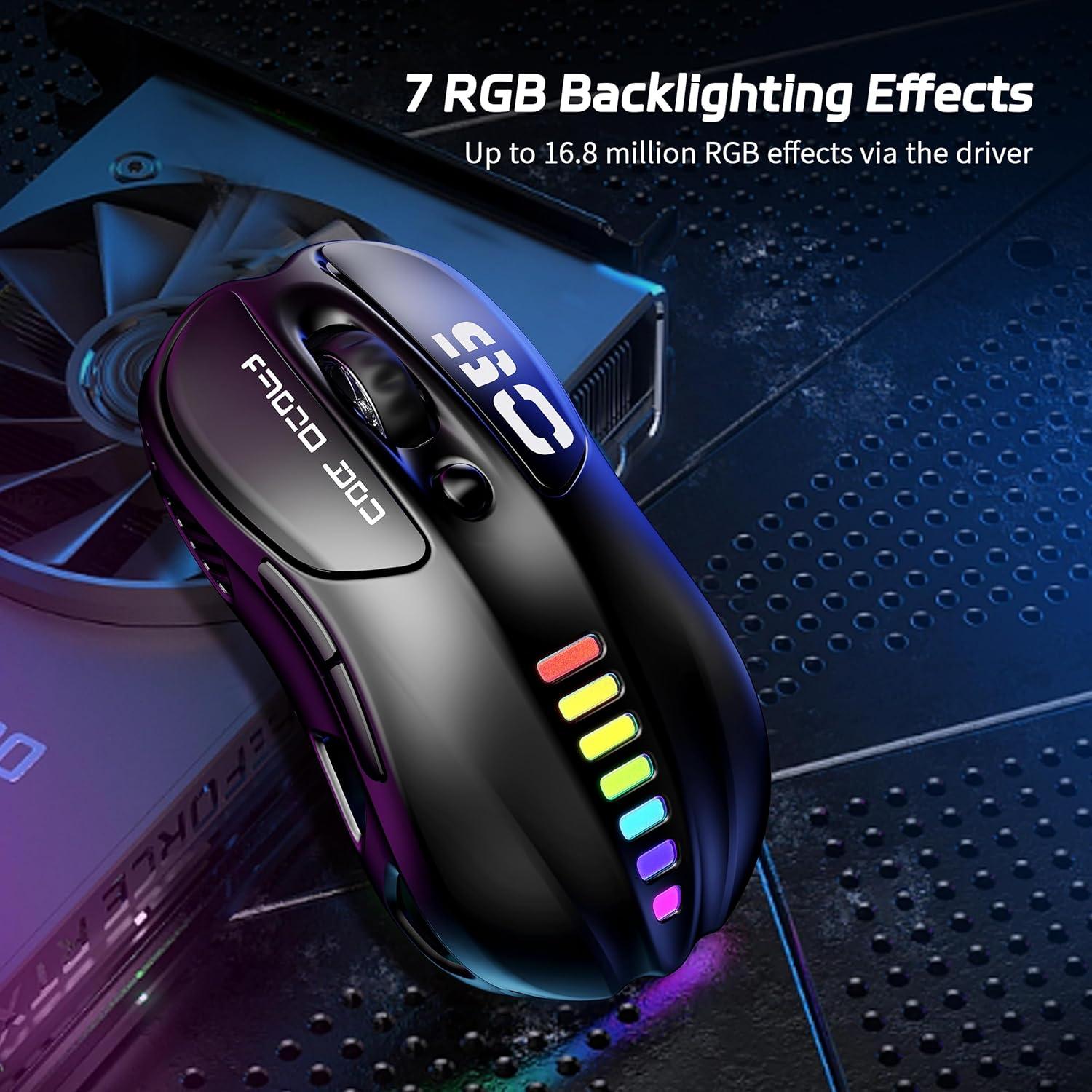 Ratón Gaming Inalámbrico Uciefy Z05, 12000 DPI, RGB, 6 Botones