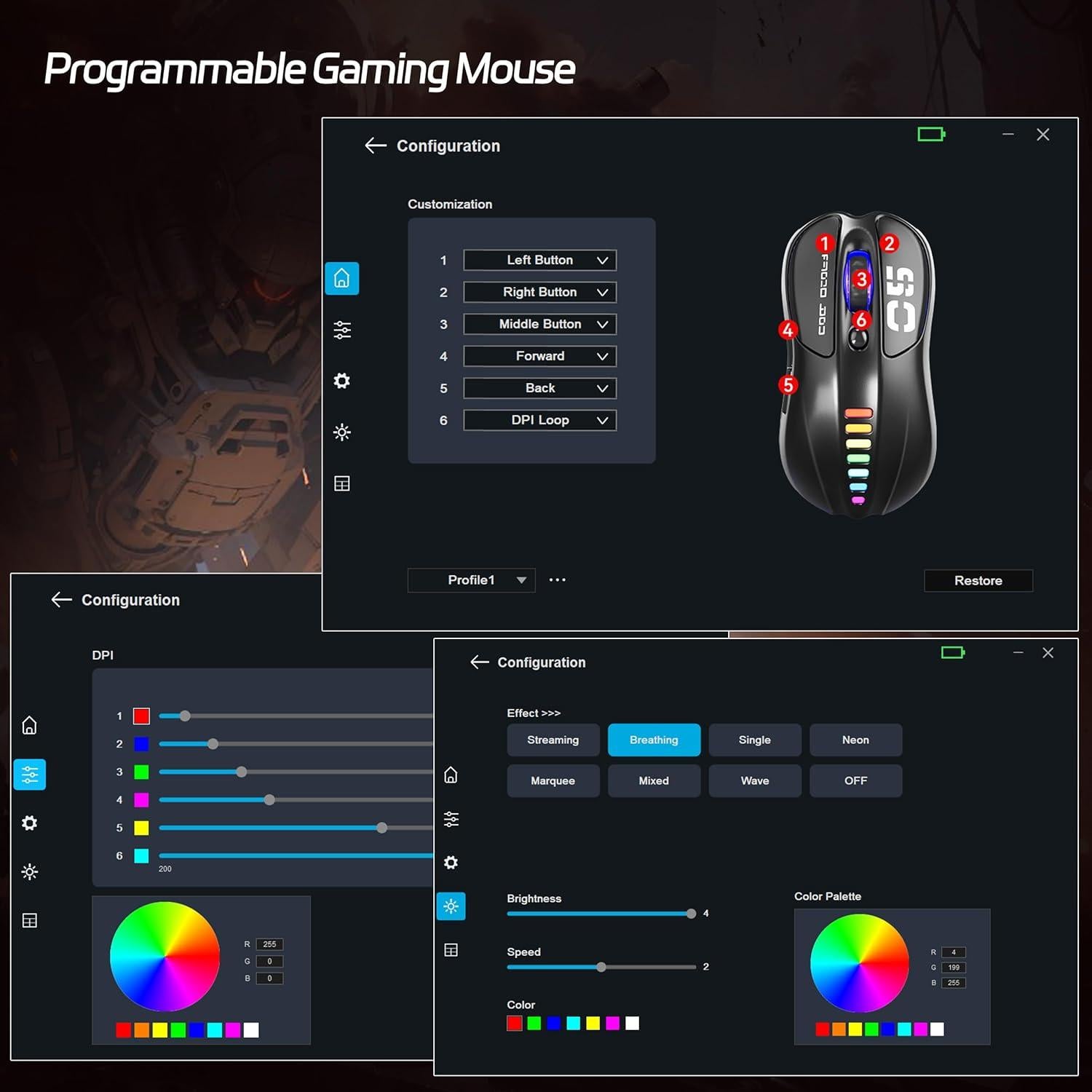 Ratón Gaming Inalámbrico Uciefy Z05, 12000 DPI, RGB, 6 Botones