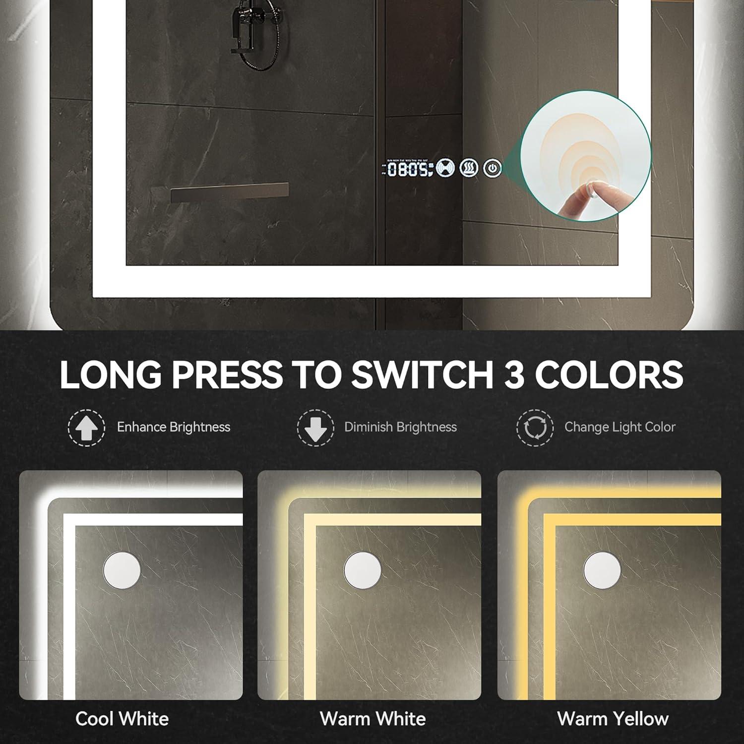 Espejo de Baño LED YITAHOME 81x61 cm Antivaho y Táctil