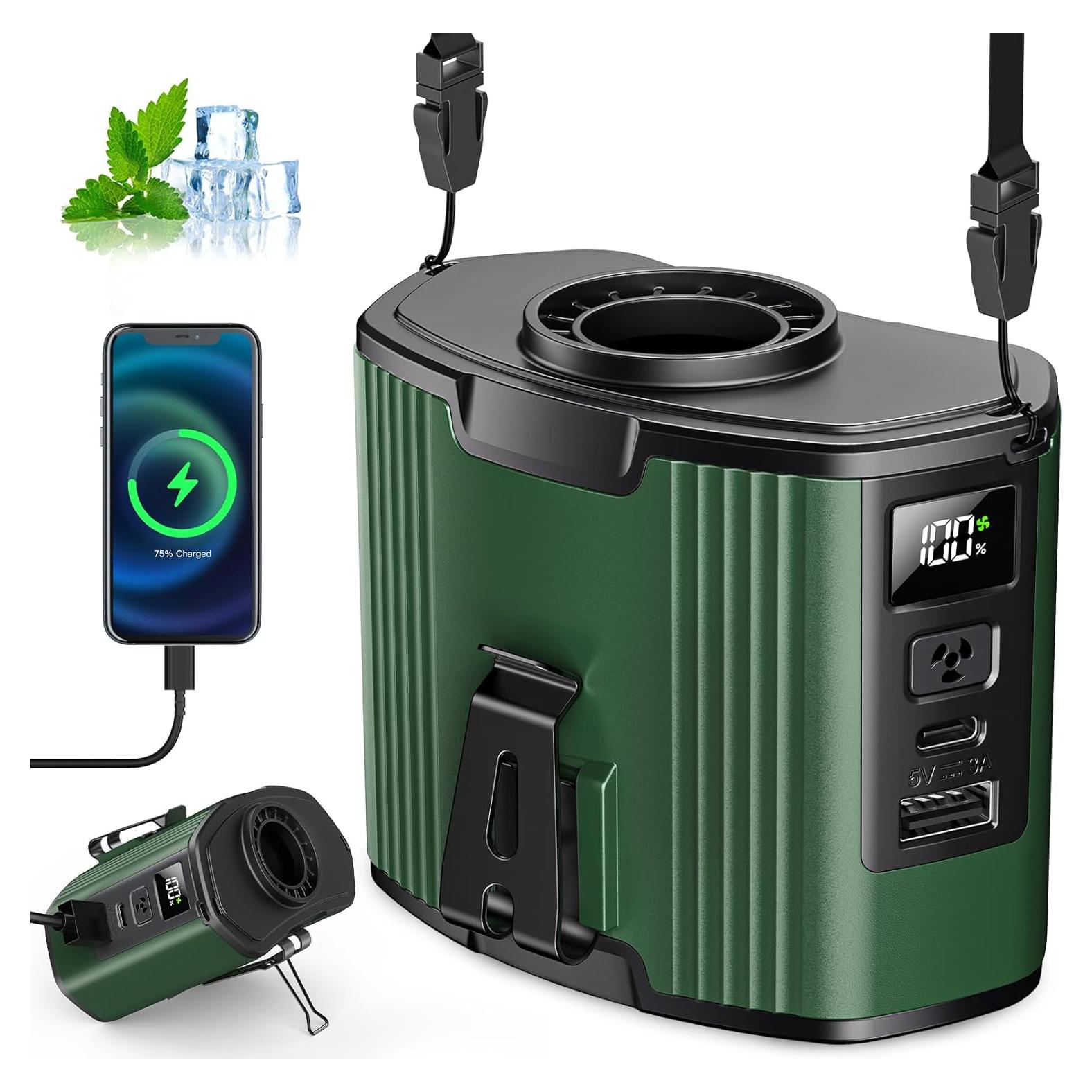 Ventilador Portátil Recargable 3 en 1 HY-8072 Verde 17000 RPM