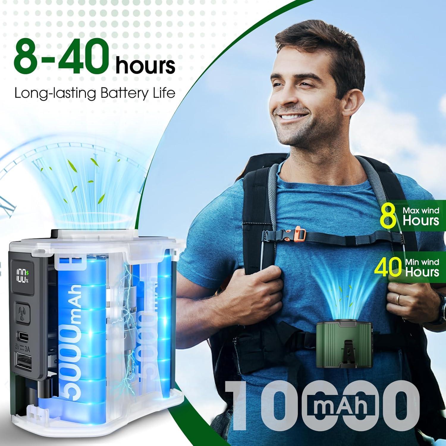 Ventilador Portátil Recargable 3 en 1 HY-8072 Verde 17000 RPM