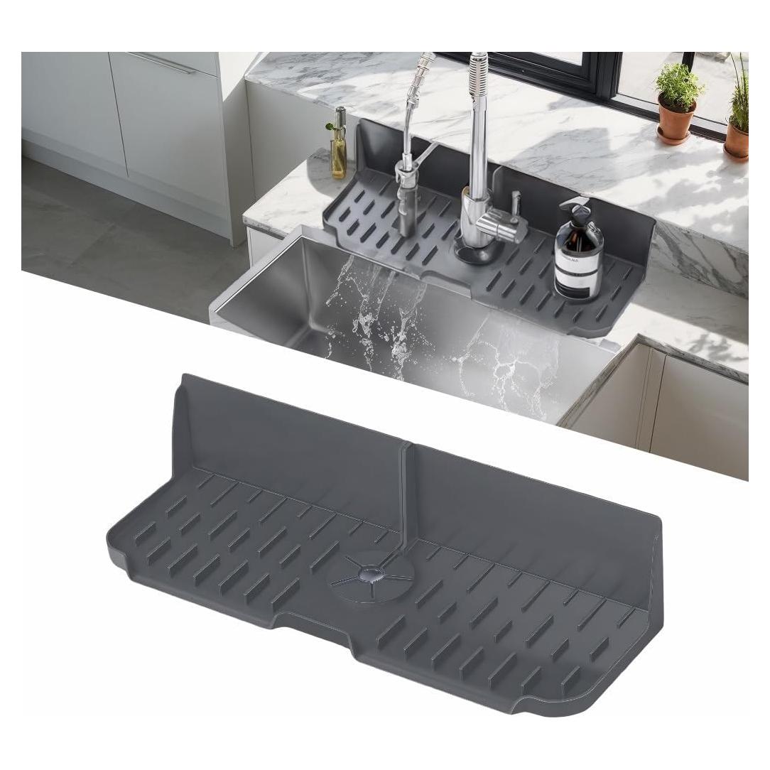 Protector de Salpicaduras de Silicona Gris para Fregadero 43.2 cm