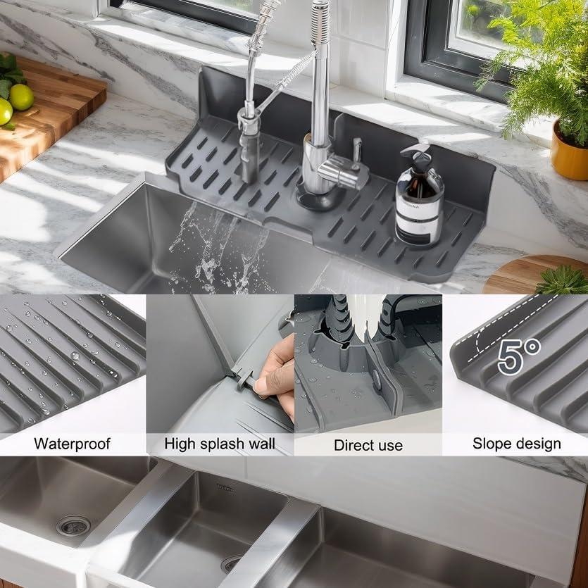 Protector de Salpicaduras de Silicona Gris para Fregadero 43.2 cm