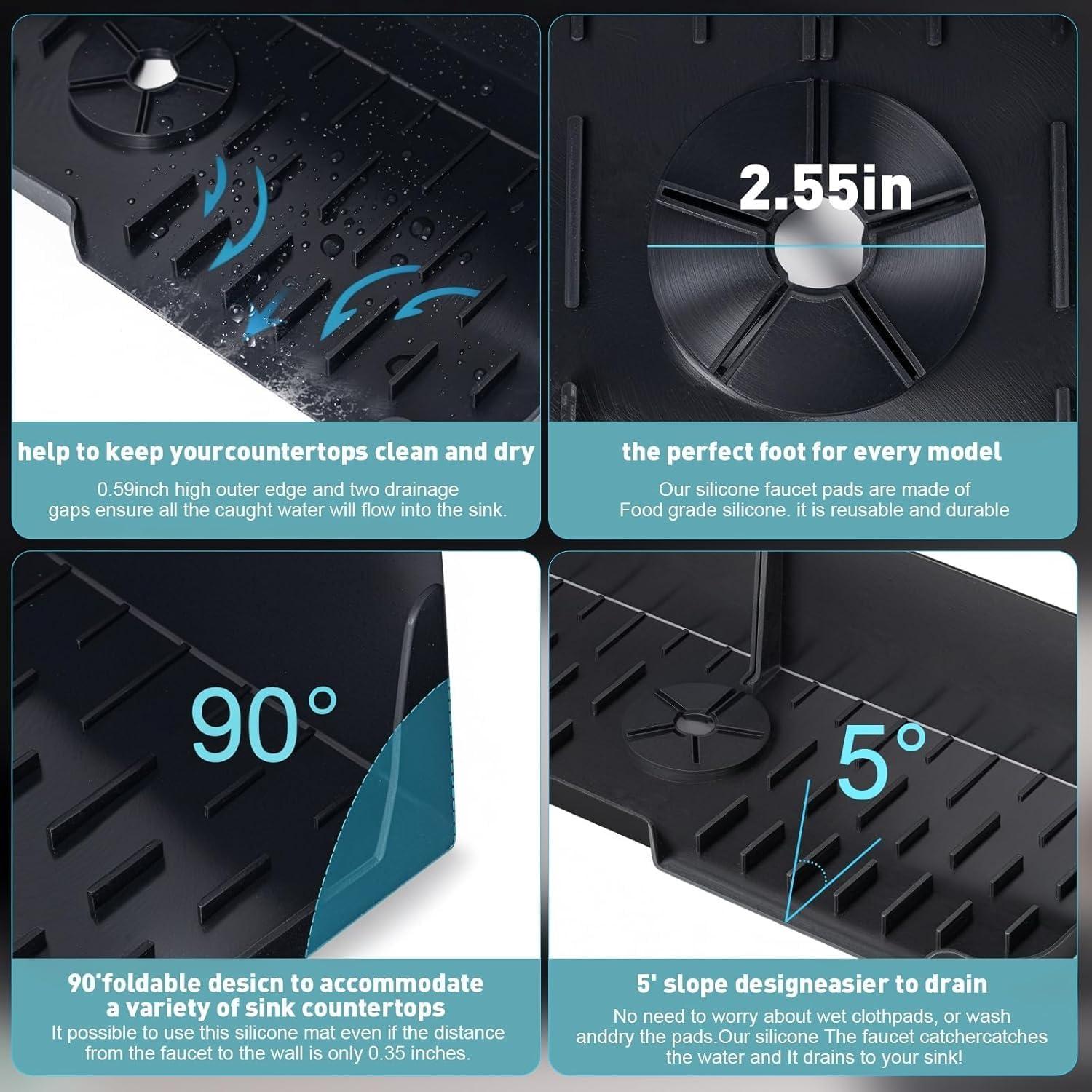 Protector de Salpicaduras de Silicona Gris para Fregadero 43.2 cm