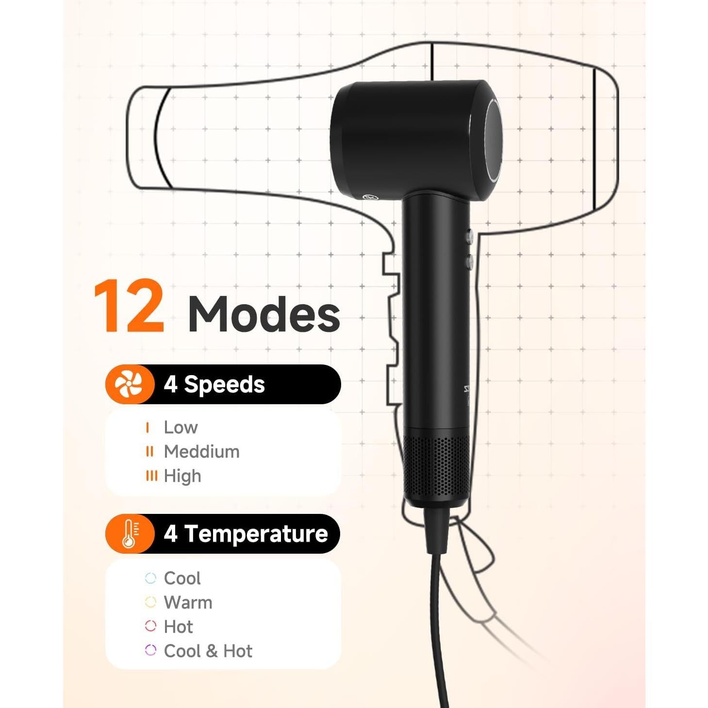 Secador de Pelo Profesional PLUZZ X116 con Difusor 400M