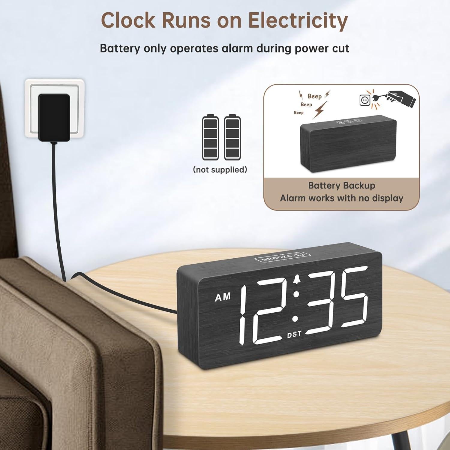 Reloj Despertador Digital de Madera DreamSky con Números Grandes