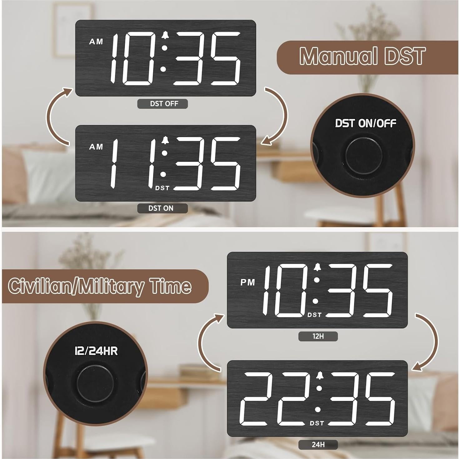 Reloj Despertador Digital de Madera DreamSky con Números Grandes