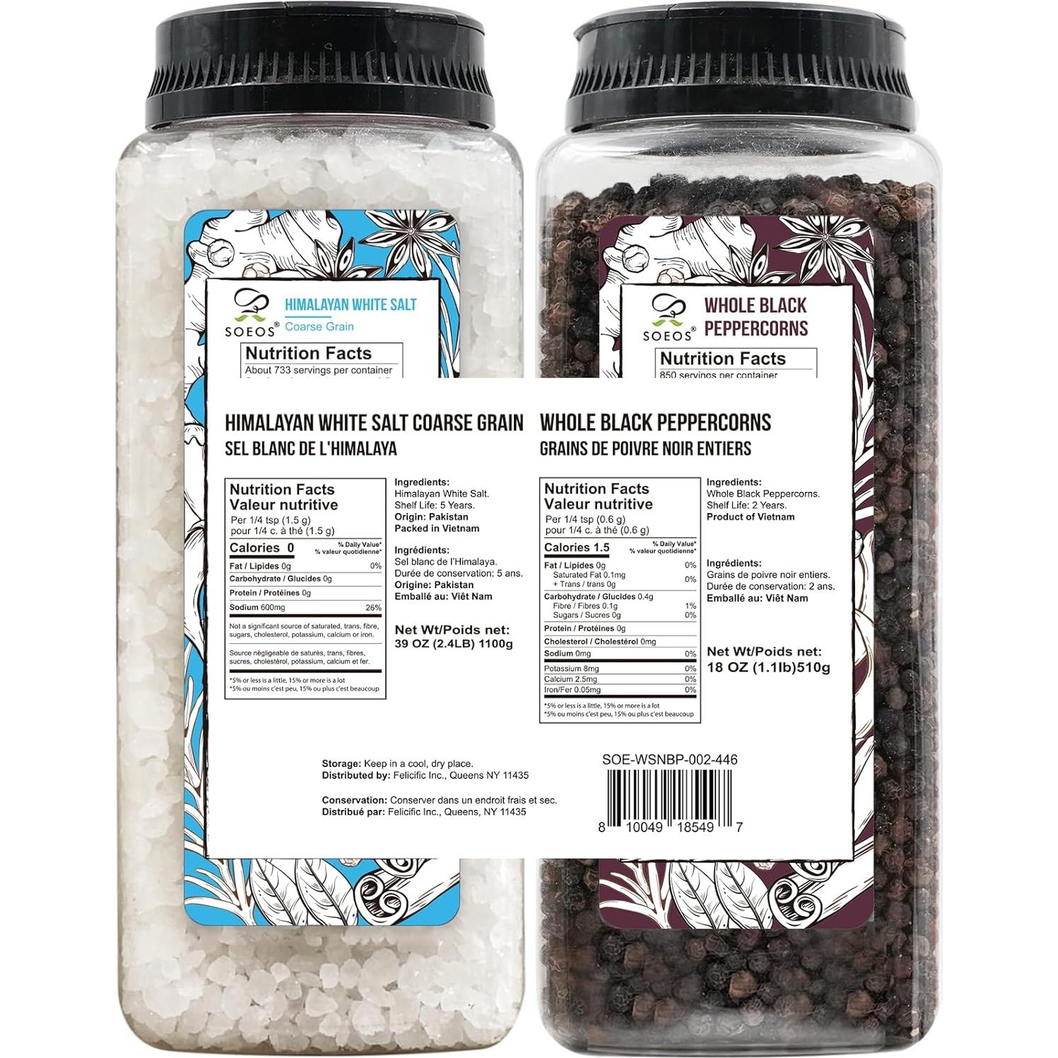 Soeos Sal del Mar Himalayo 1.1 kg + Pimienta Negra 0.5 kg