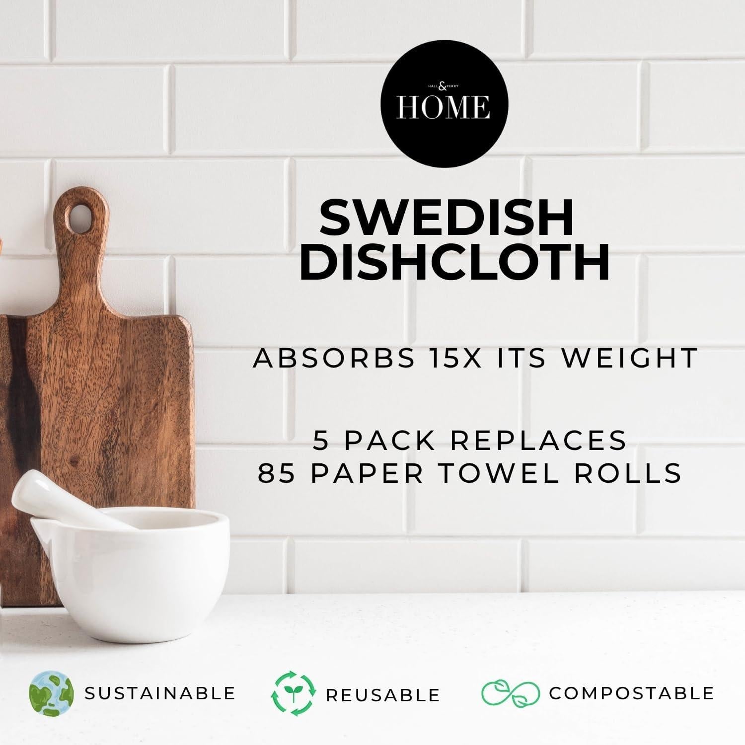 Paños de Cocina Suecos HALL & PERRY 5 Piezas Ecológicos Absorbentes
