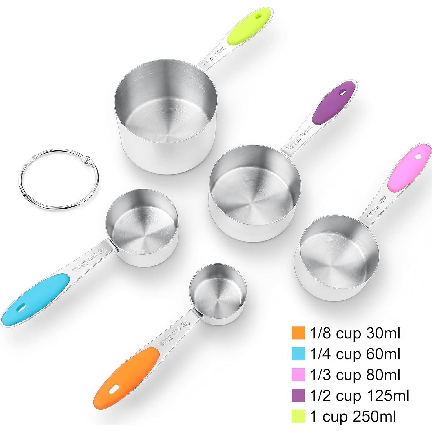 Juego de Tazas Medidoras de Acero Inoxidable BIDFUL 5 Piezas