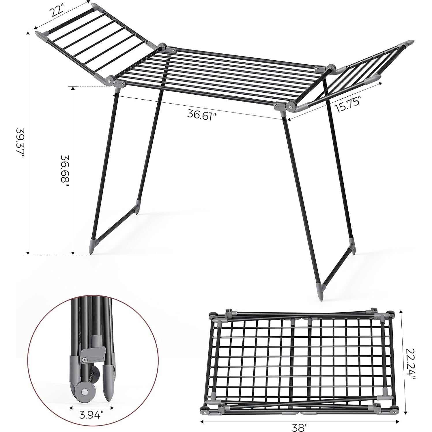Estante Plegable para Secar Ropa APEXCHASER 175x60 cm Negro