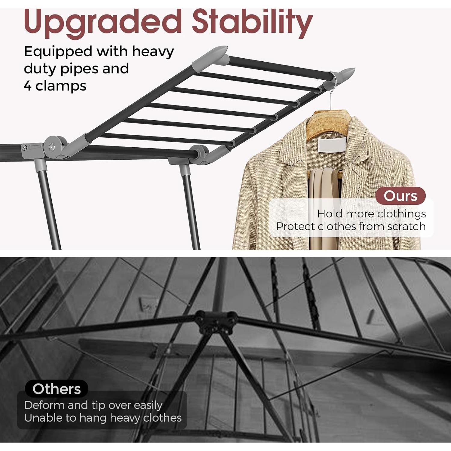 Estante Plegable para Secar Ropa APEXCHASER 175x60 cm Negro