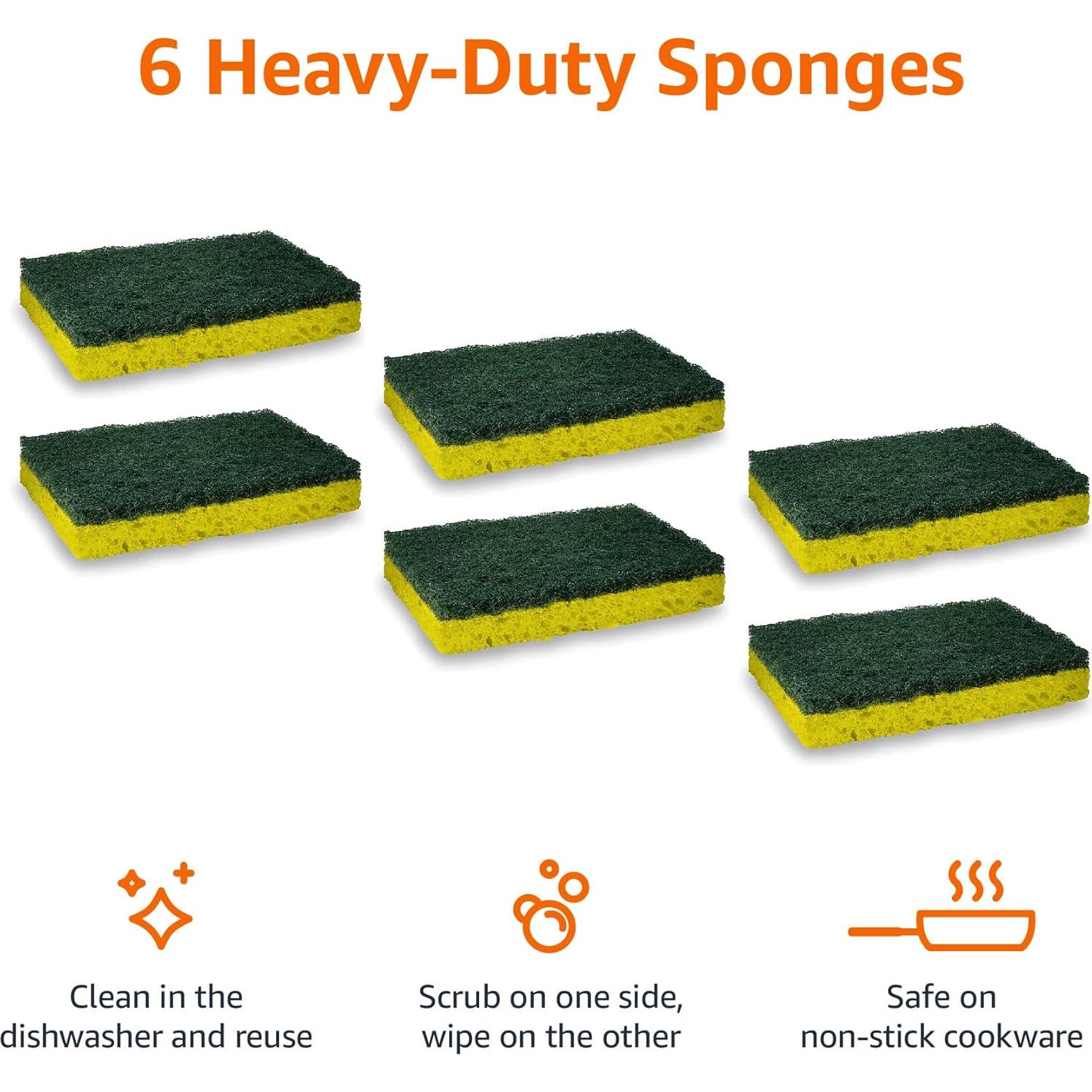 Esponjas de Limpieza Amazon Basics, Alta Resistencia, Paquete de 6