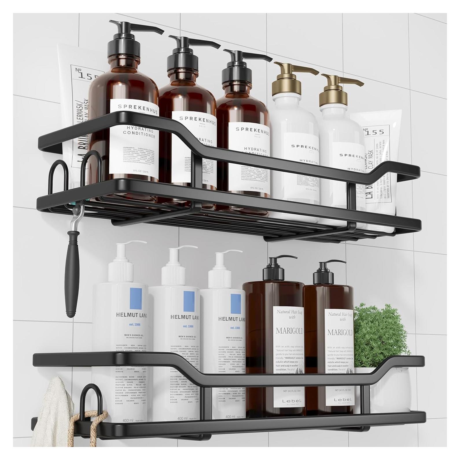 Kitsure Caddy de Ducha Negro - Organizador Sin Perforación 2 Pzas