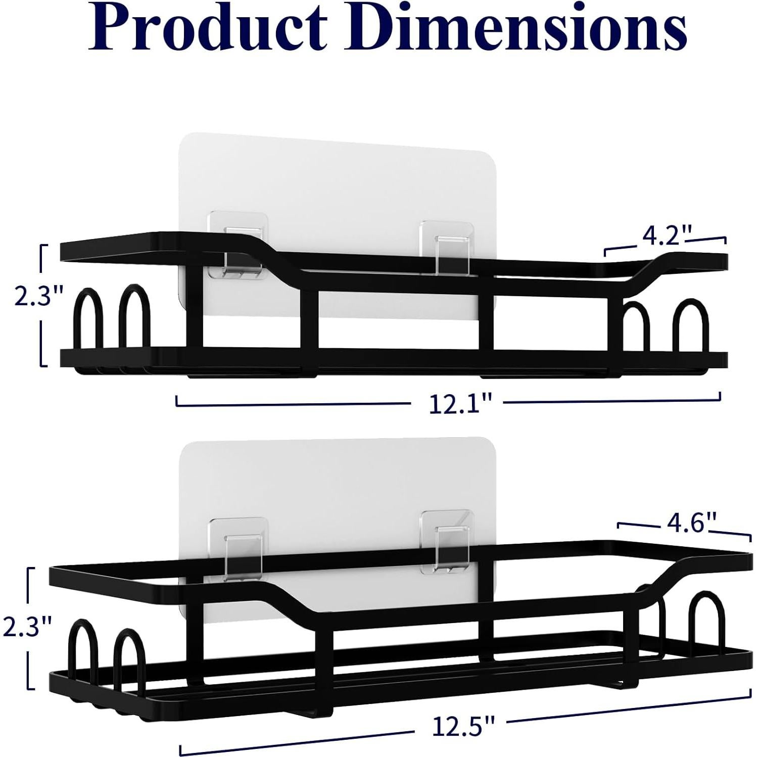 Kitsure Caddy de Ducha Negro - Organizador Sin Perforación 2 Pzas