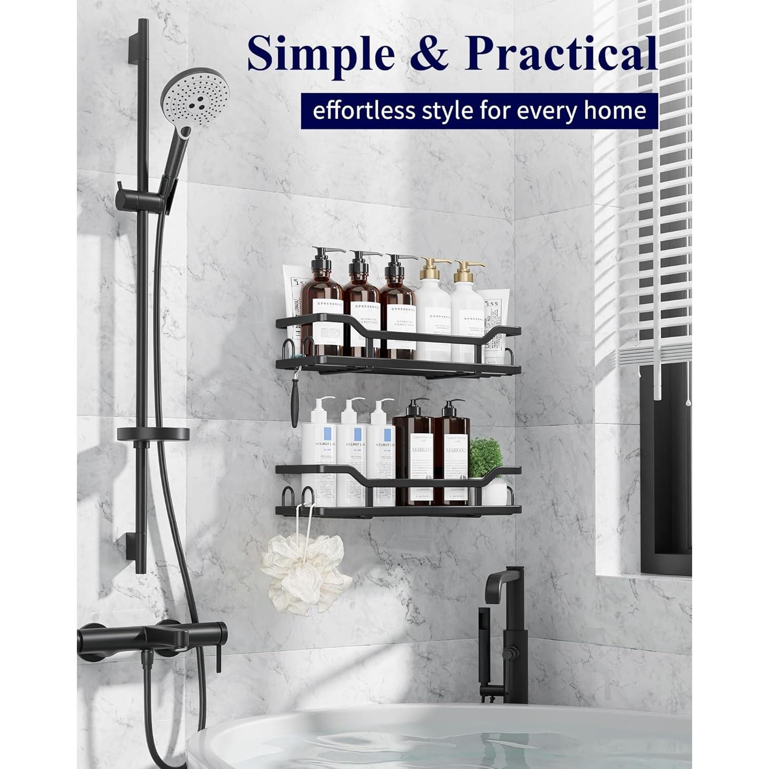 Kitsure Caddy de Ducha Negro - Organizador Sin Perforación 2 Pzas