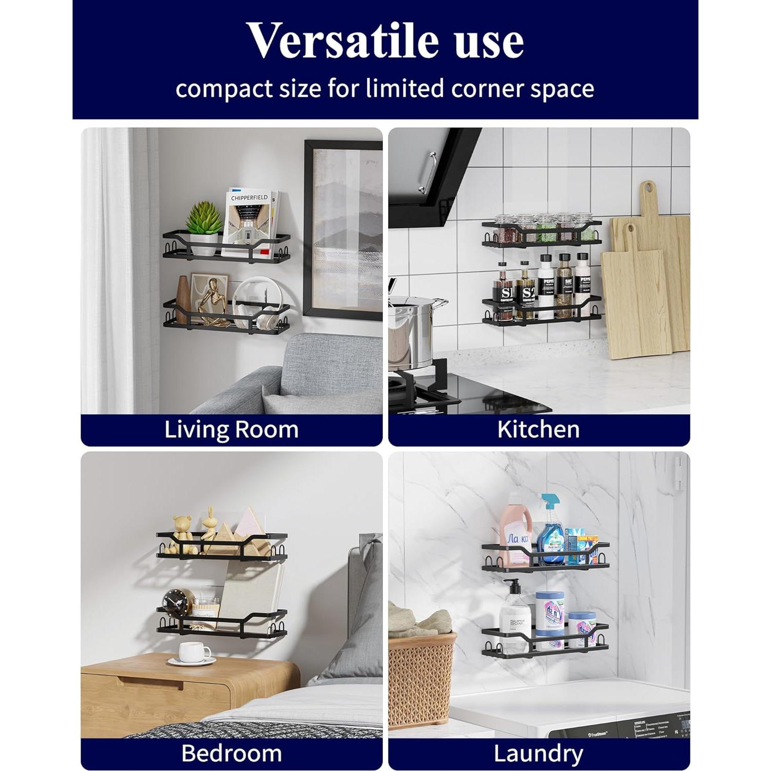 Kitsure Caddy de Ducha Negro - Organizador Sin Perforación 2 Pzas