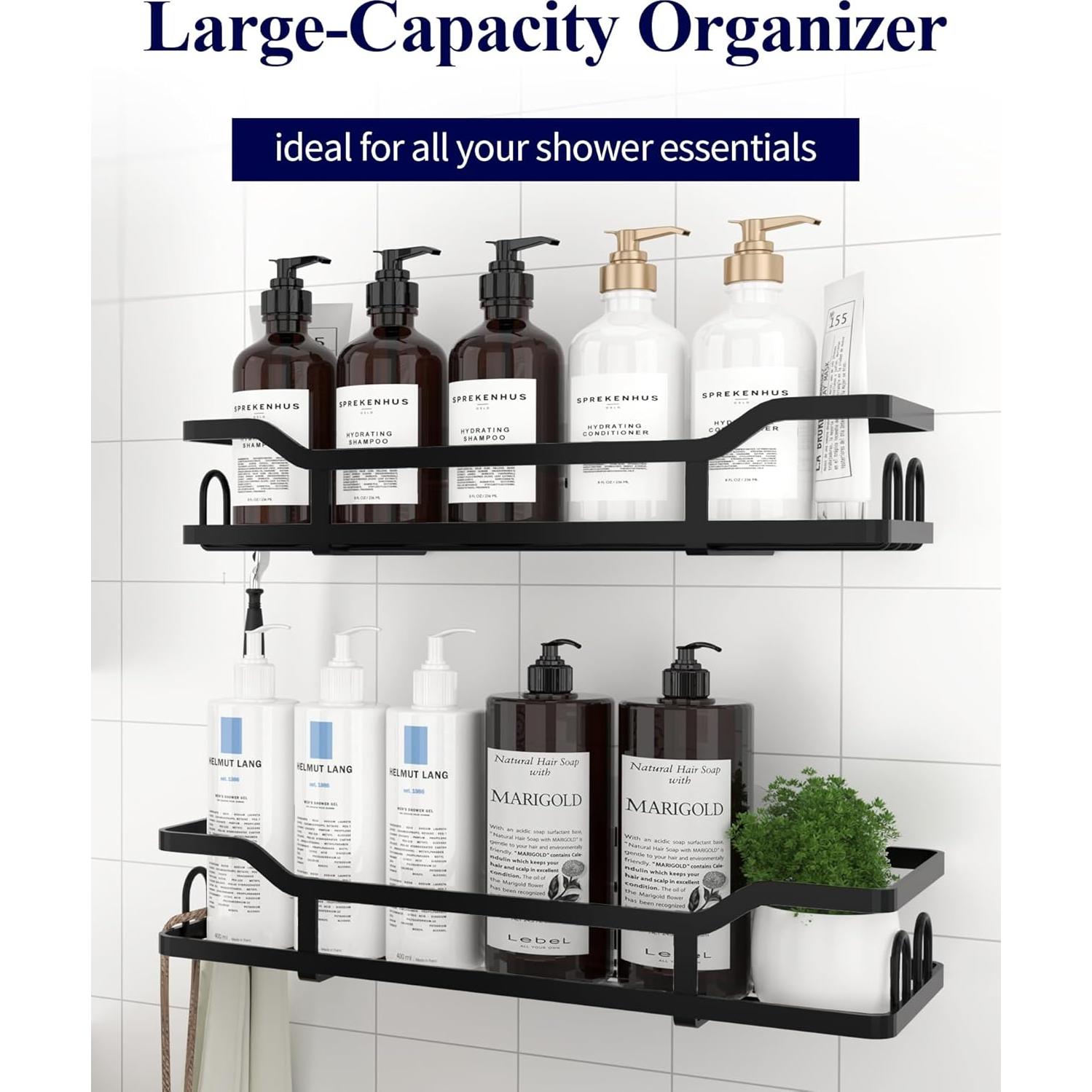 Kitsure Caddy de Ducha Negro - Organizador Sin Perforación 2 Pzas