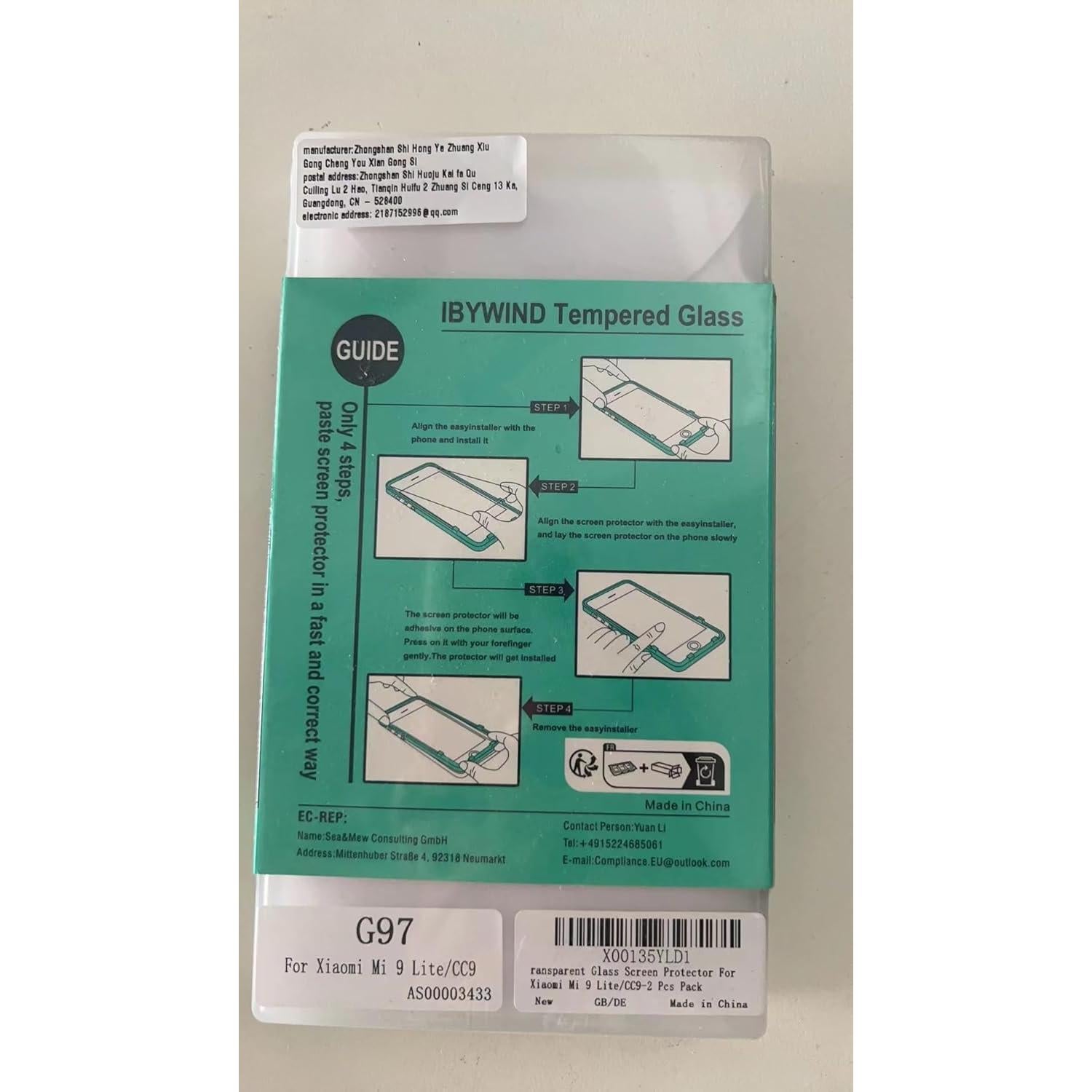 Protector de Pantalla Ibywind para Xiaomi Mi 9 Lite - Vidrio Templado