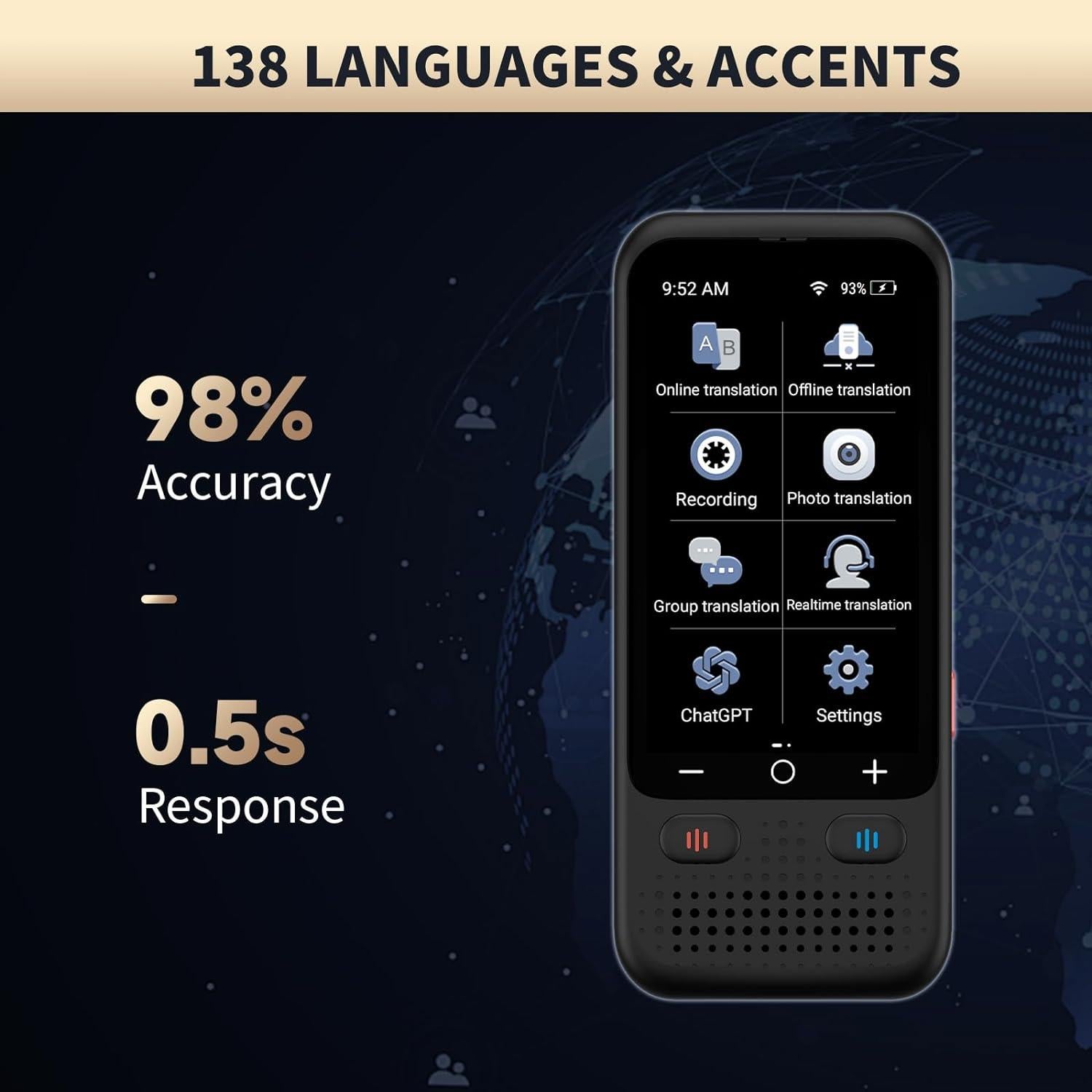 Traductor de Idiomas AI Z5 - Sin WiFi, 150+ Idiomas, Compacto