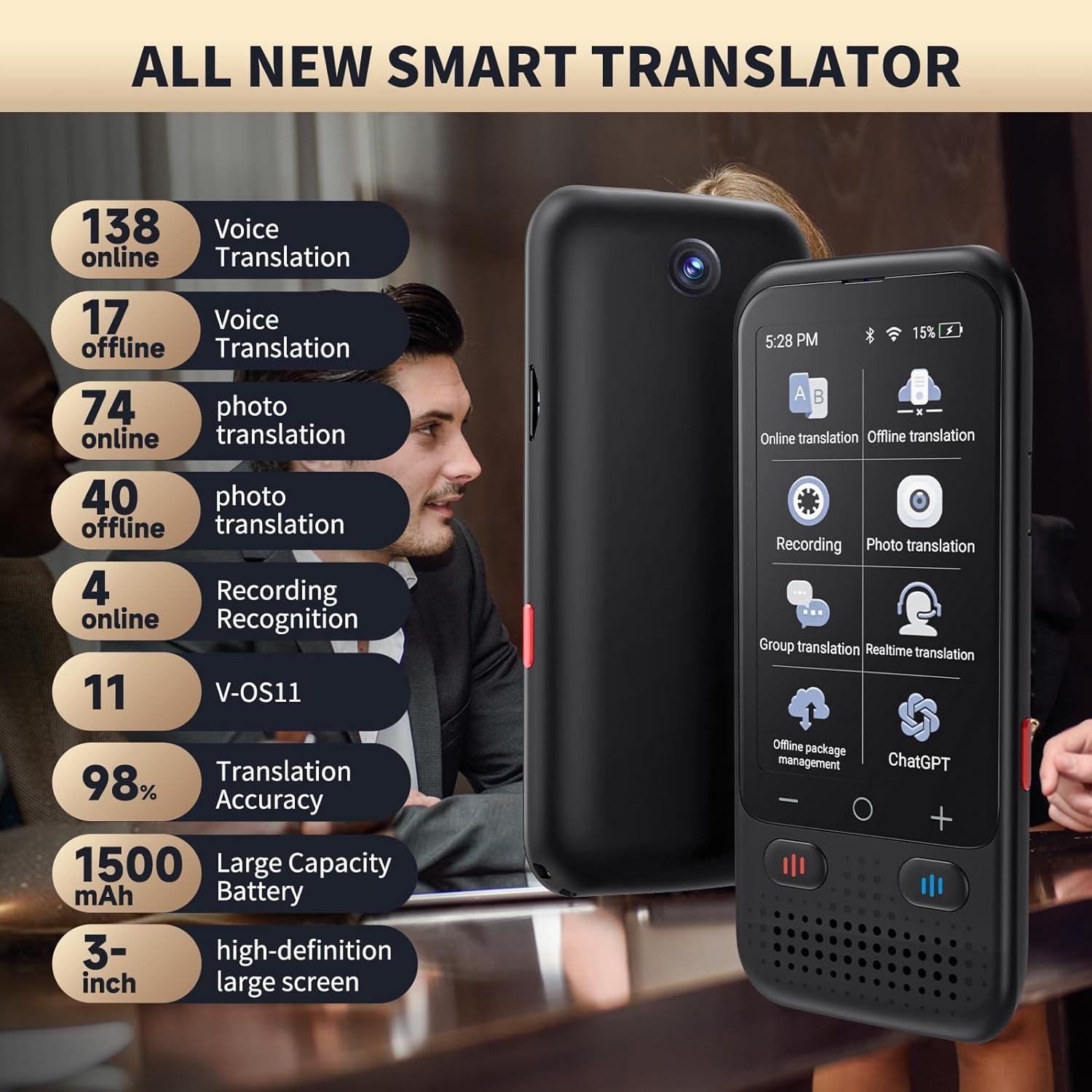 Traductor de Idiomas AI Z5 - Sin WiFi, 150+ Idiomas, Compacto