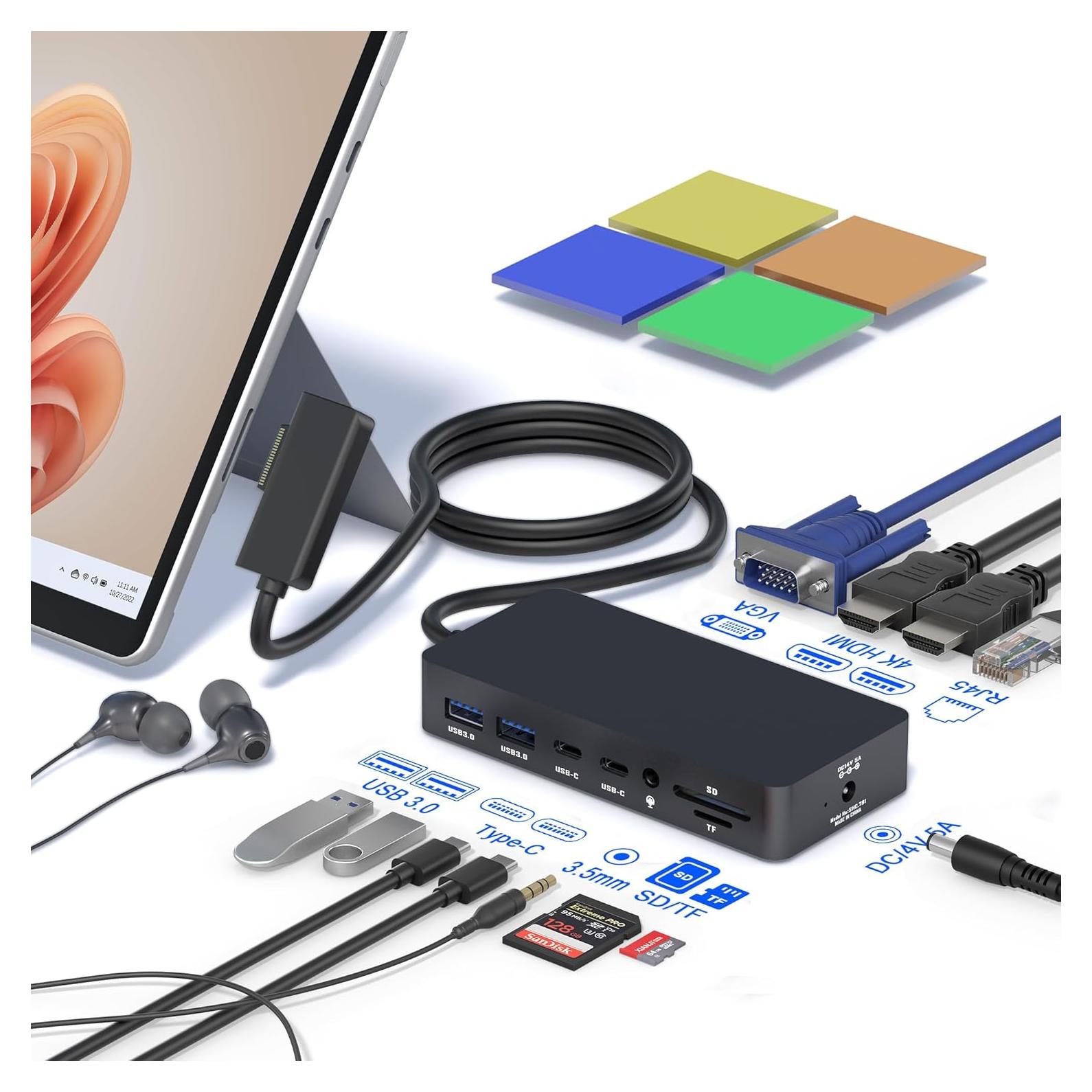 Microsoft Surface Dock 12-en-1 HDMI 4K VGA para Surface