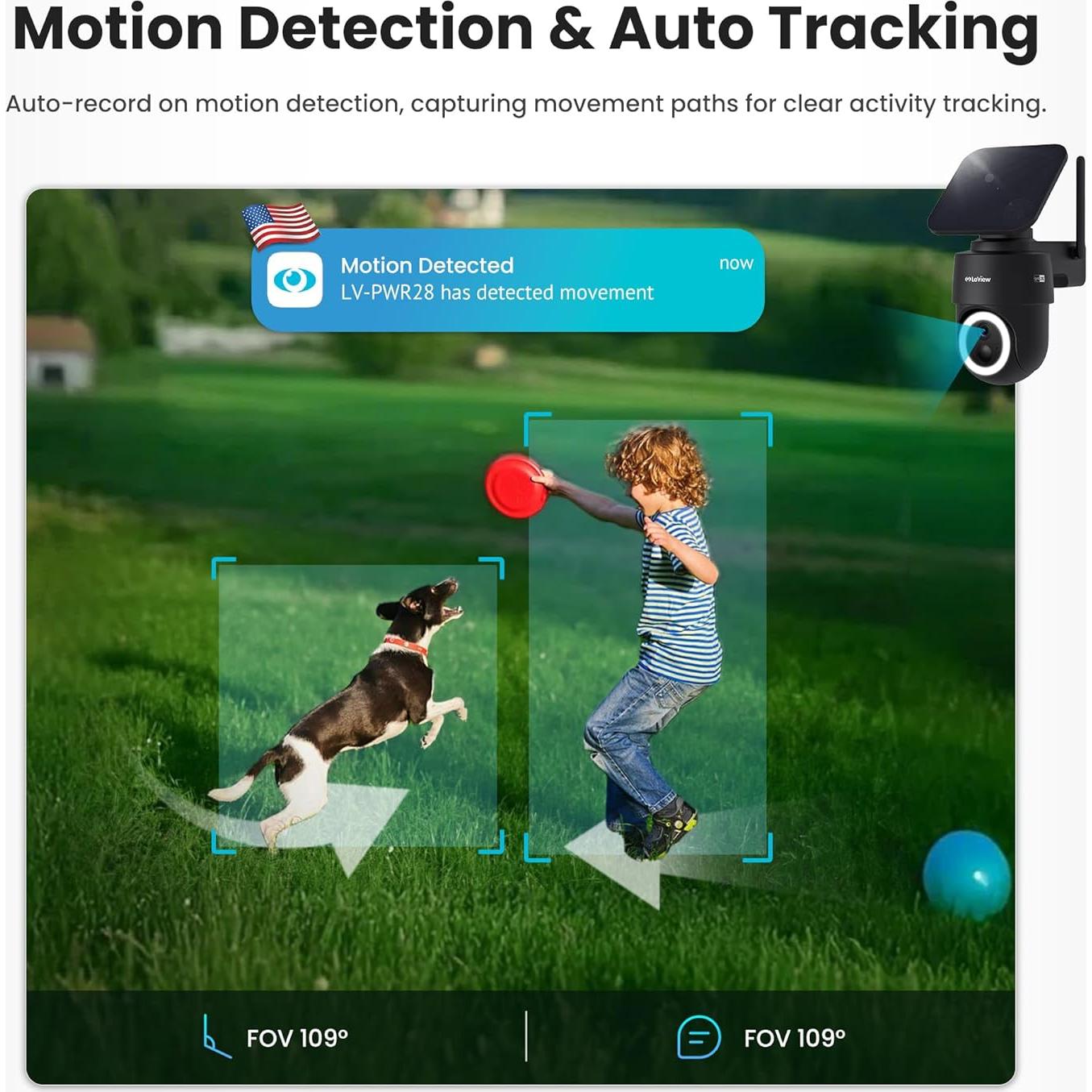 Cámara Solar Inalámbrica LaView 2K, 360° IP65, 2 Paquete