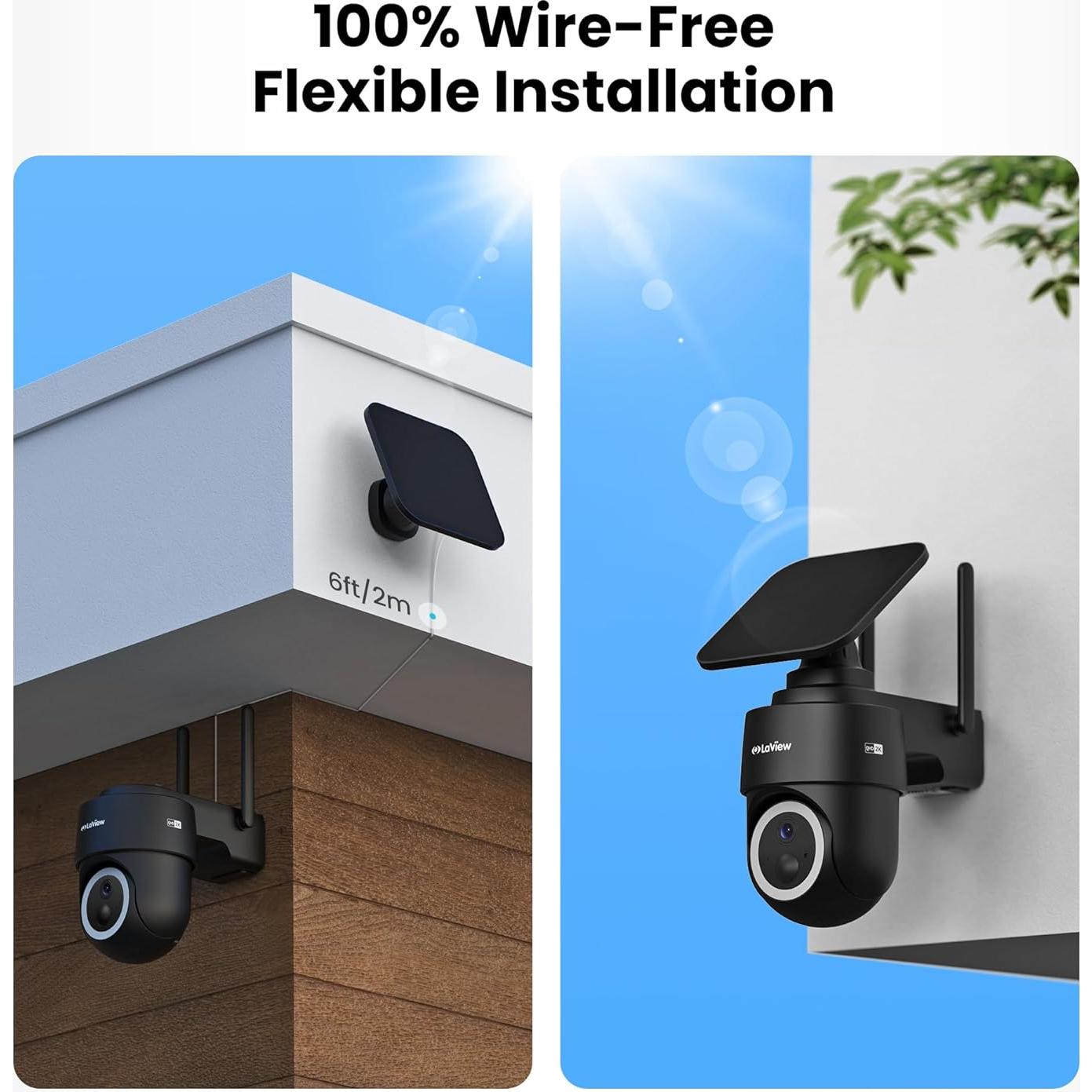 Cámara Solar Inalámbrica LaView 2K, 360° IP65, 2 Paquete