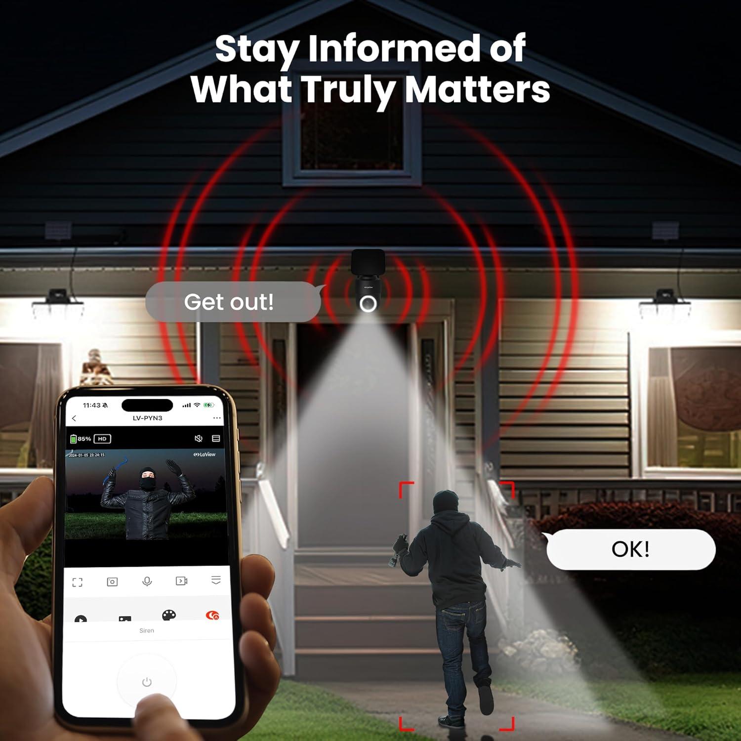 Cámara Solar Inalámbrica LaView 2K, 360° IP65, 2 Paquete