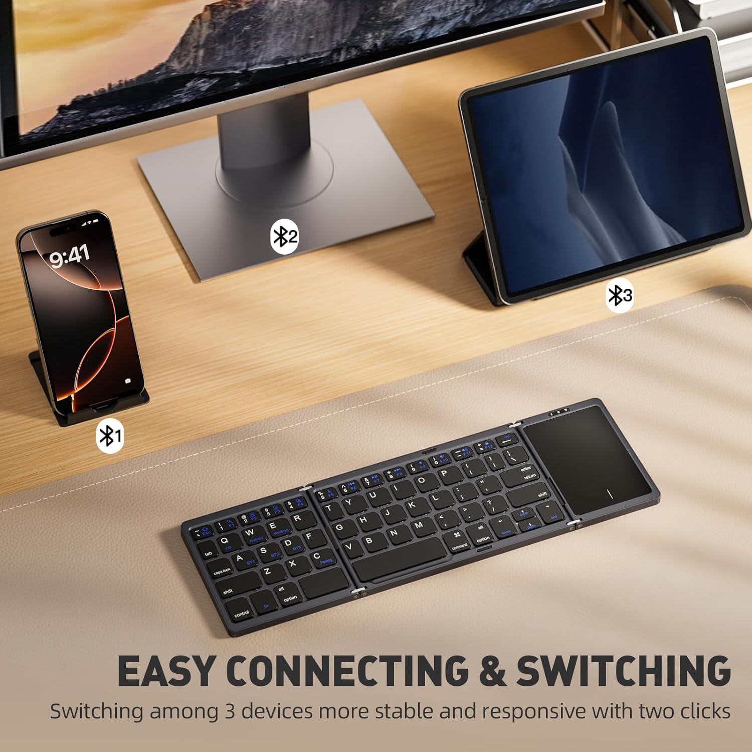 Teclado Bluetooth Plegable Msin-Store con Touchpad, Negro