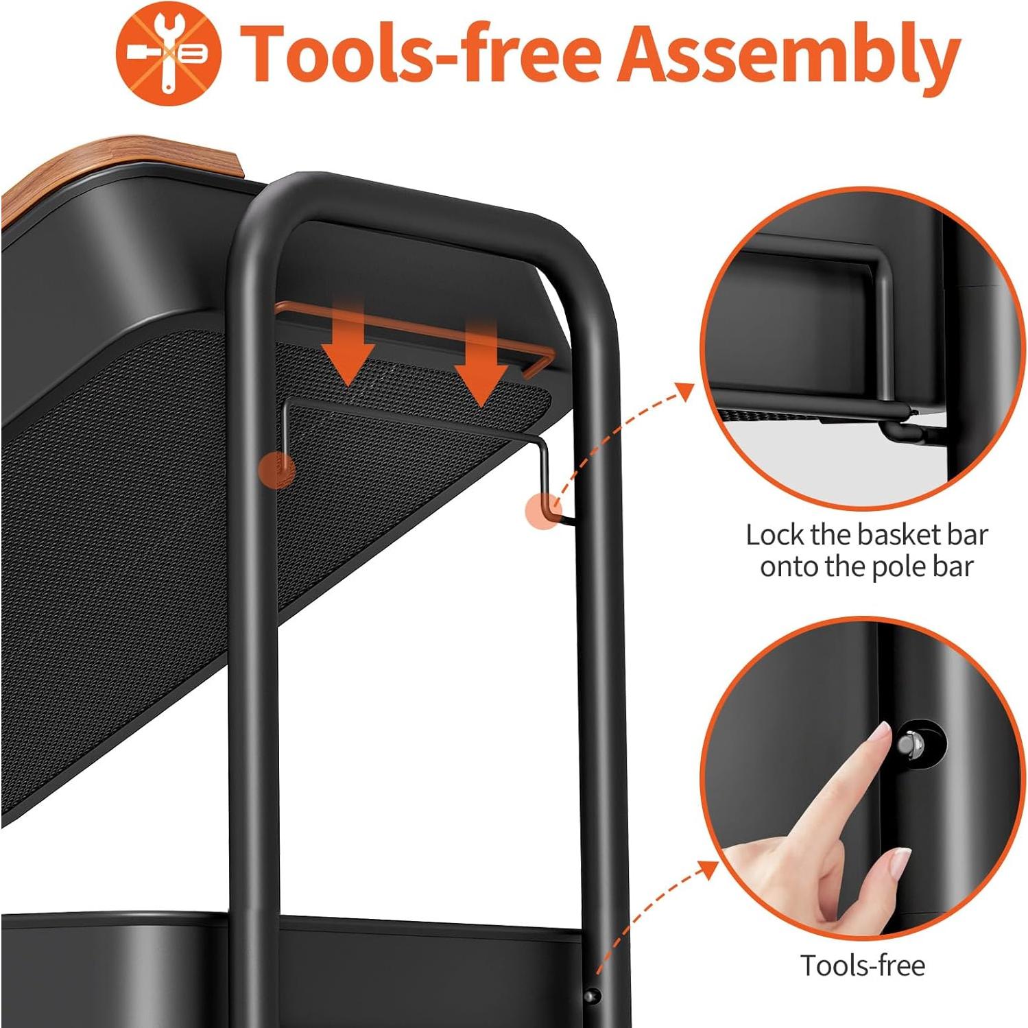 Carro Rodante TOOLF de 3 Niveles con Mesa Desmontable Negro